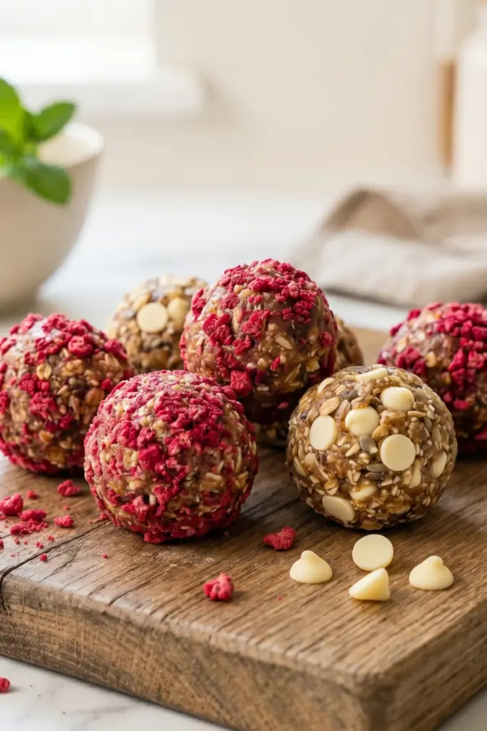 raspberry-white-chocolate-protein-balls-healthy-easy-summer-high-protein-dessert-recipe-ideas