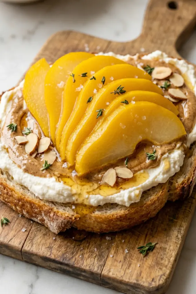 saffron-pear-ricotta-almond-butter-toast-luxury