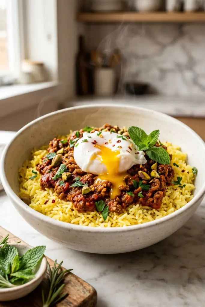 saffron-rice-rose-harissa-lamb-bowl-luxury-breakfast-burrito