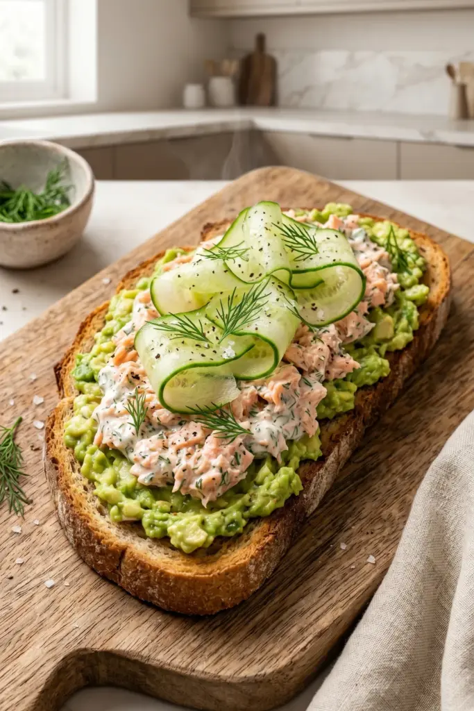 salmon-salad-cucumber-avocado-toast-high-protein