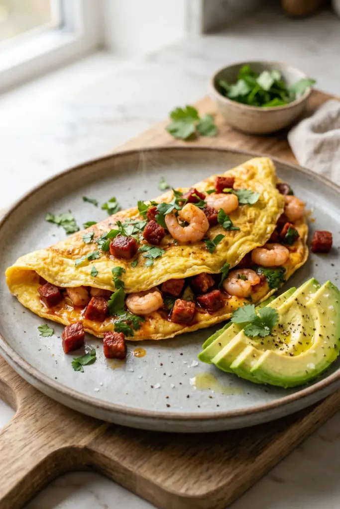 shrimp-chorizo-omelet-cilantro-luxury-keto-breakfast