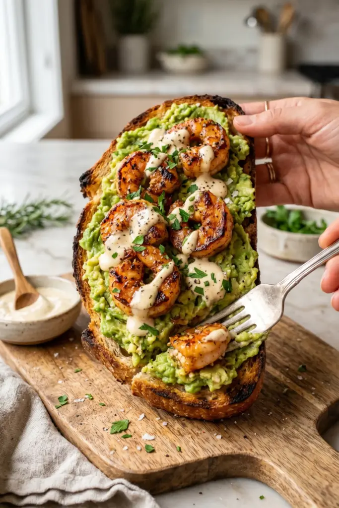 shrimp-garlic-aioli-avocado-toast-high-protein