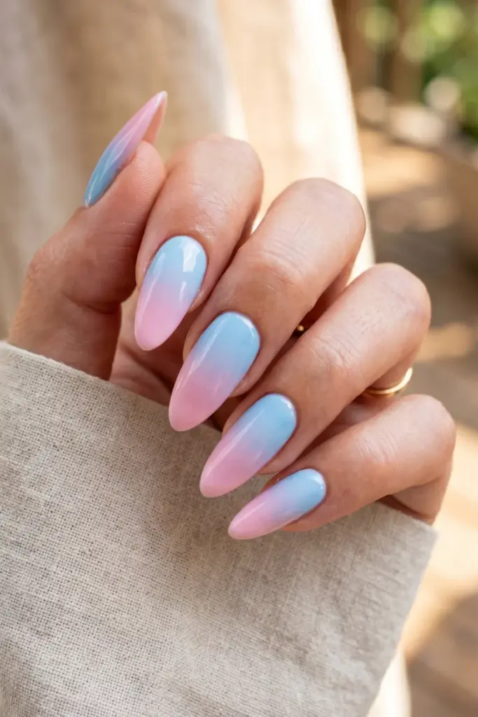 sky-blue-pastel-pink-ombre-almond-summer-nails
