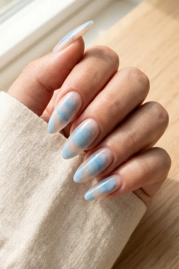 sky-blue-watercolor-blob-blue-abstract-summer-nail-design-ideas