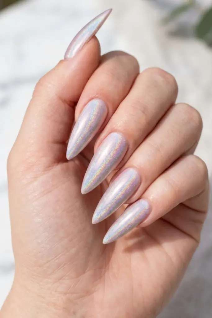 soft-pink-silver-holographic-girly-stiletto-summer-nail-designs-ideas