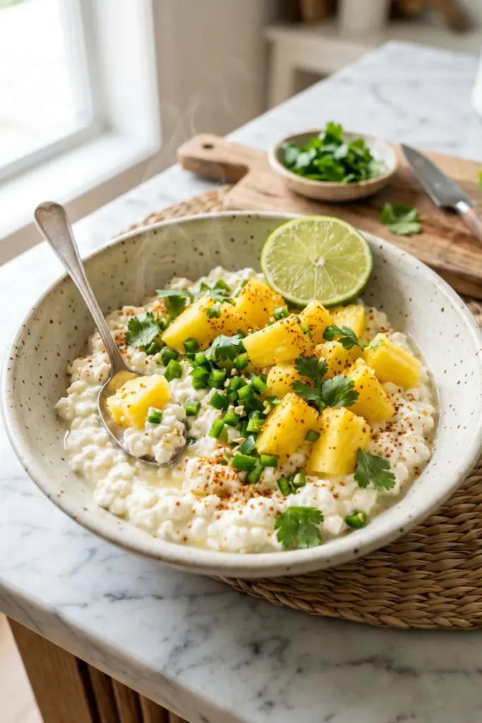 spicy-jalapeno-pineapple-bowl-healthy-cottage-cheese-breakfast-ideas