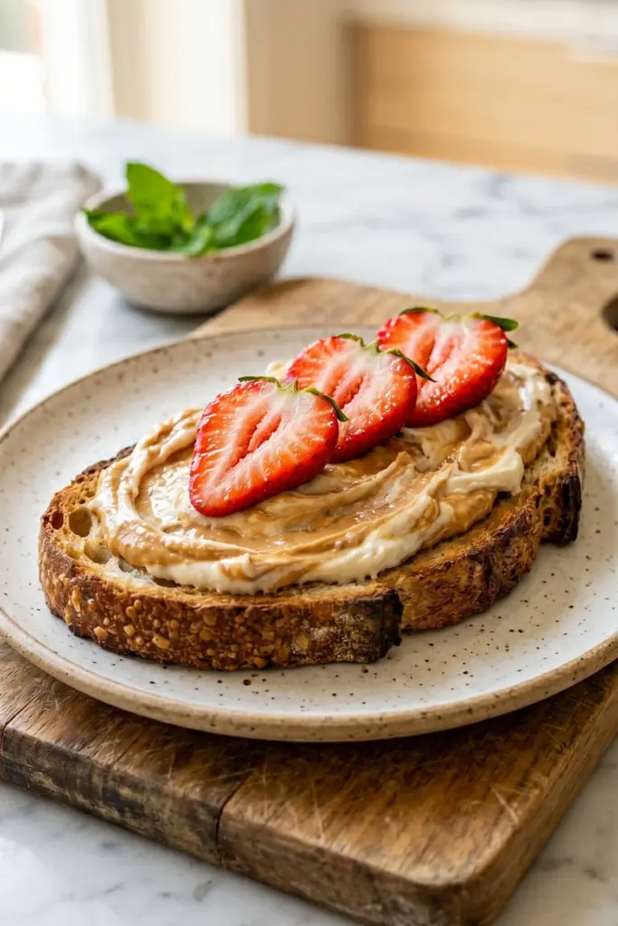 strawberry-cheesecake-peanut-butter-protein-toast