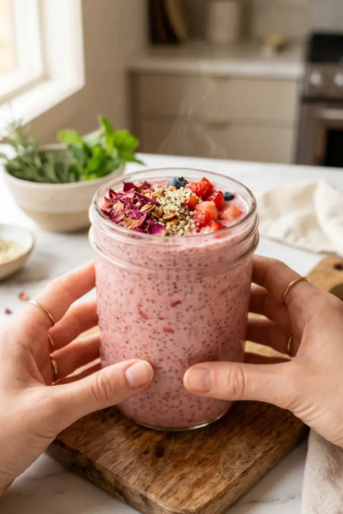 strawberry-rose-petal-chia-pudding