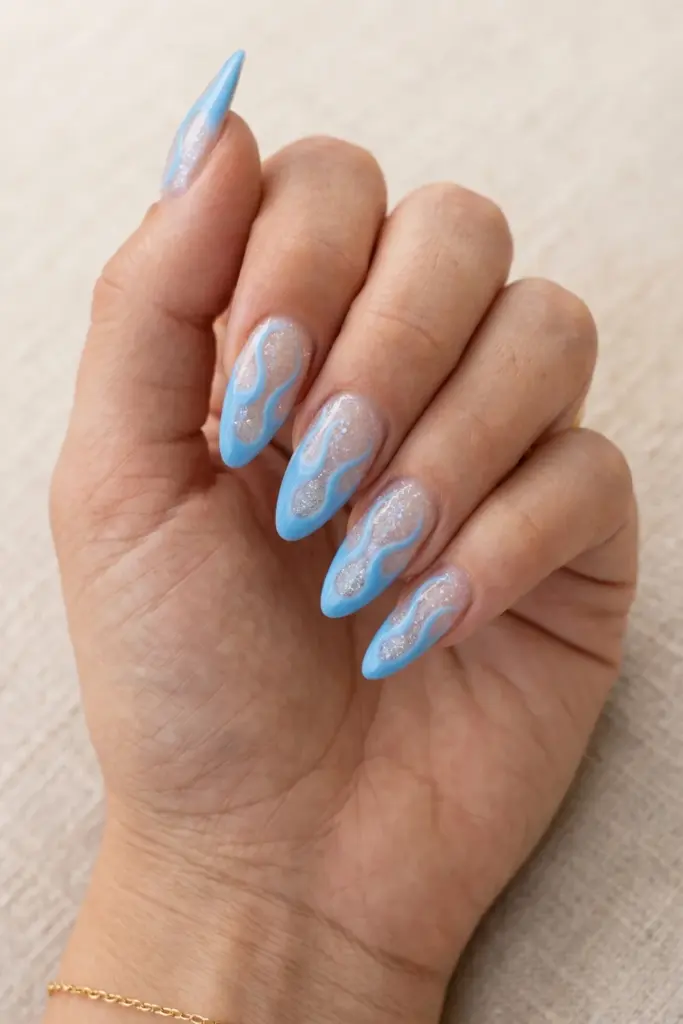 summer-sky-blue-flame-tips-blue-abstract-summer-nail-designs-ideas