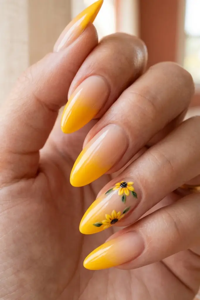 sunflower-yellow-french-fade-stunning-floral-french-tip-press-on-summer-nails-designs-ideas
