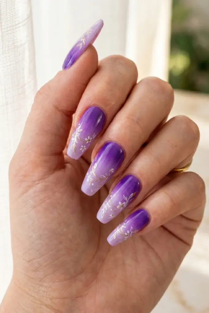violet-lilac-gradient-stunning-floral-french-tip-press-on-summer-nails-designs-ideas
