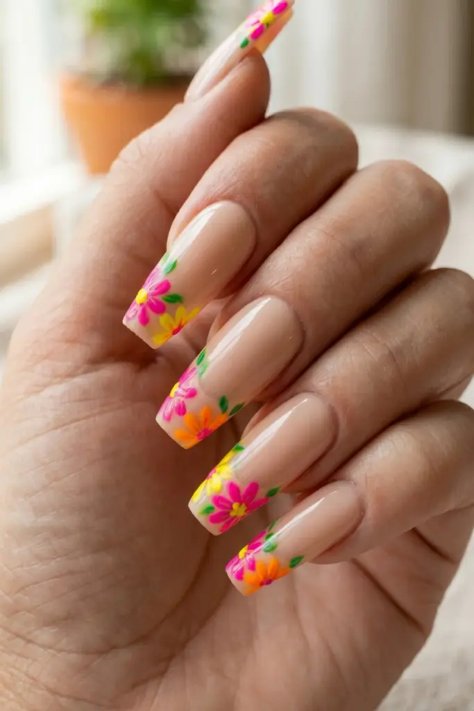 zinnia-bright-neon-accents-stunning-floral-french-tip-press-on-summer-nails-designs-ideas