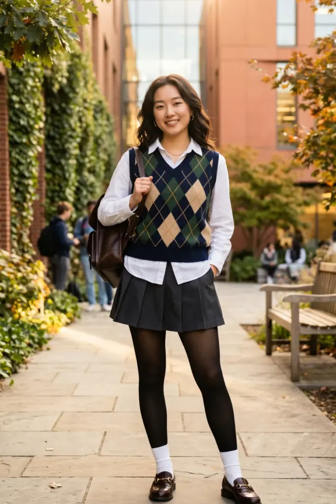 argyle-vest-white-button-up-mini-skirt-elegant-aesthetic-school-outfit-design-ideas-going-viral