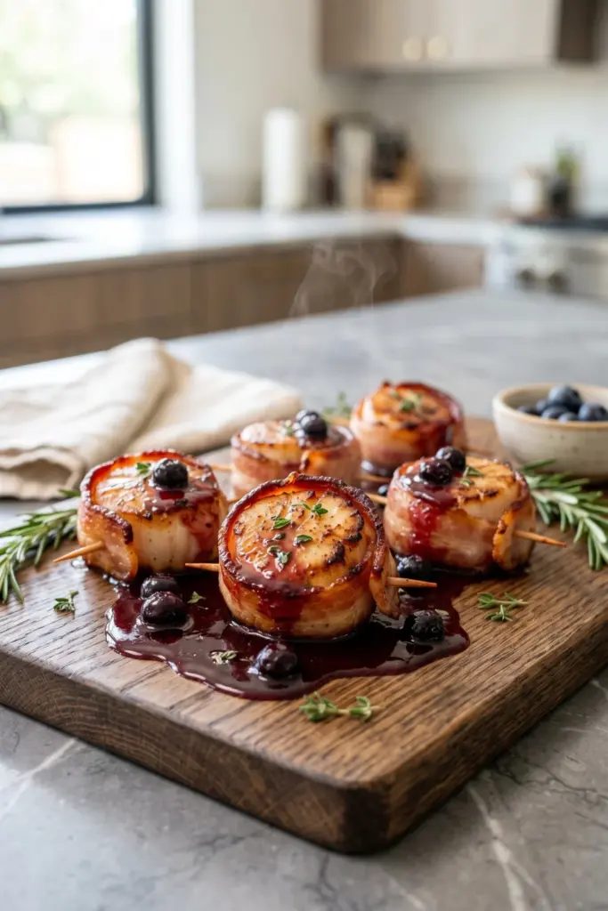 bacon-wrapped-scallops-blueberry-gastrique-fourth-july-finger-foods