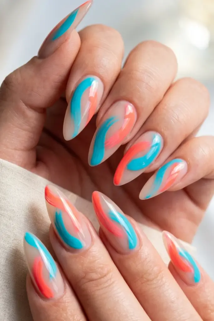 bright-cyan-neon-coral-abstract-stroke-swirls-stunning-neon-abstract-swirl-acrylic-summer-nails-designs-ideas