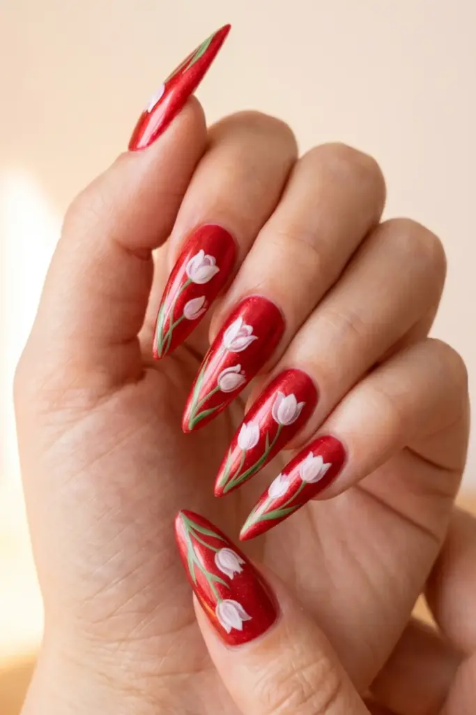 candy-apple-red-tulips-ravishing-red-stiletto-nails-floral-summer-designs-ideas