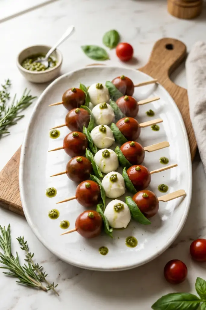 caprese-skewers-pesto-pearls-fourth-july-finger-foods