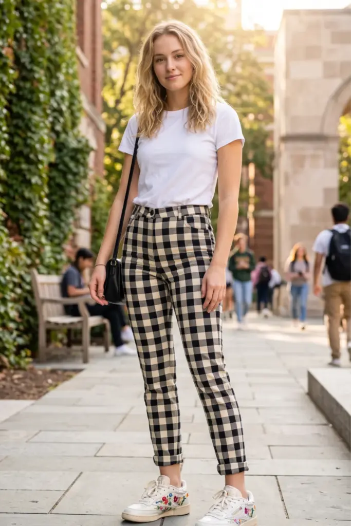 checkered-trousers-white-tee-reebok-club-c-85-cute-viral-school-outfit-design-ideas-with-sneakers-2026