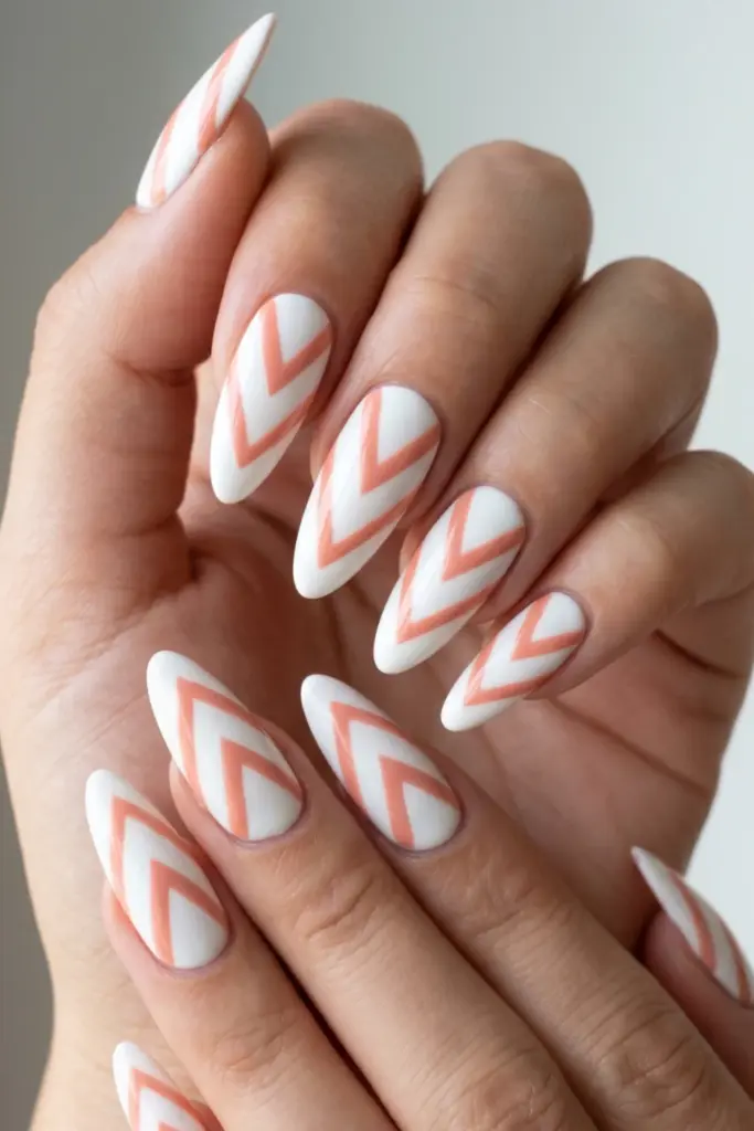 coral-cream-zigzags-pastel-summer-nail-design-ideas