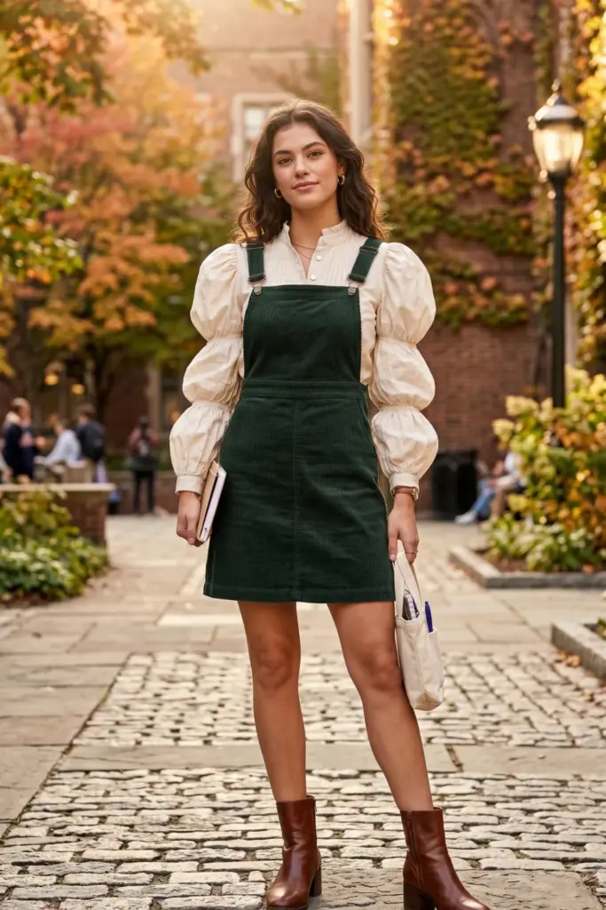 corduroy-pinafore-dress-puff-sleeve-blouse-elegant-aesthetic-school-outfit-design-ideas-going-viral