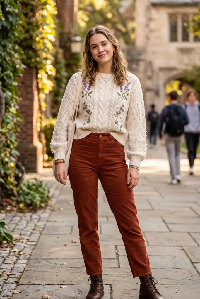 cozy-cream-cable-knit-sweater-corduroy-pants-school-outfit-picture-day