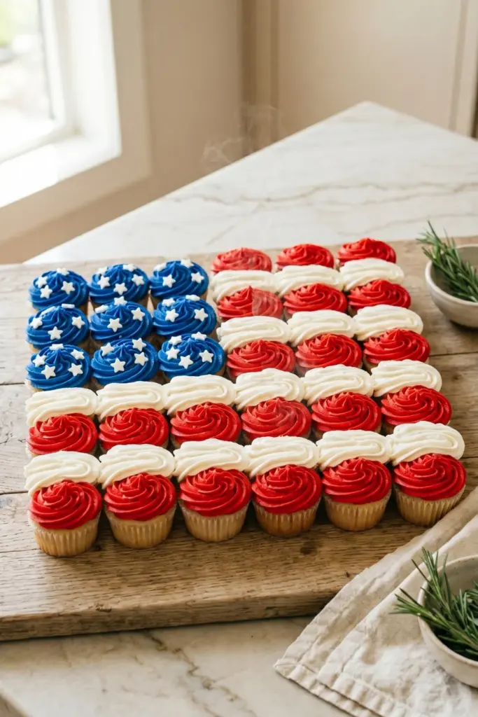 creamy-buttercream-stripes-stars-cake-fourth-july-cupcake-ideas