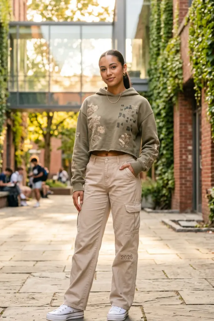 cropped-hoodie-high-waisted-cargo-pants-cute-school-outfit-ideas