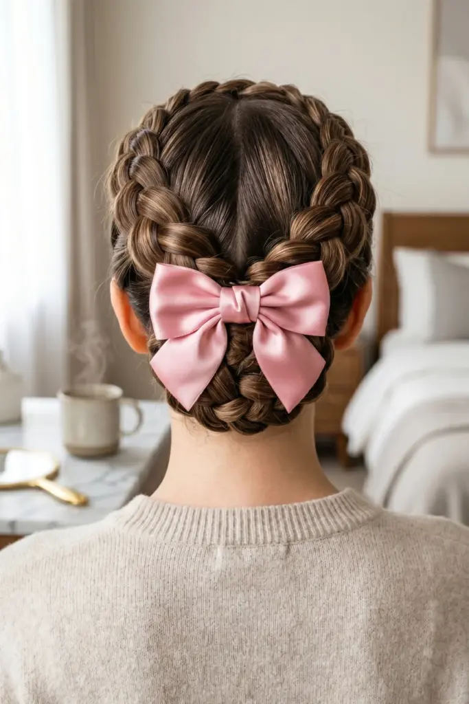 crown-braid-with-bow-cute-braided-hairstyles-designs-ideas-for-back-to-school