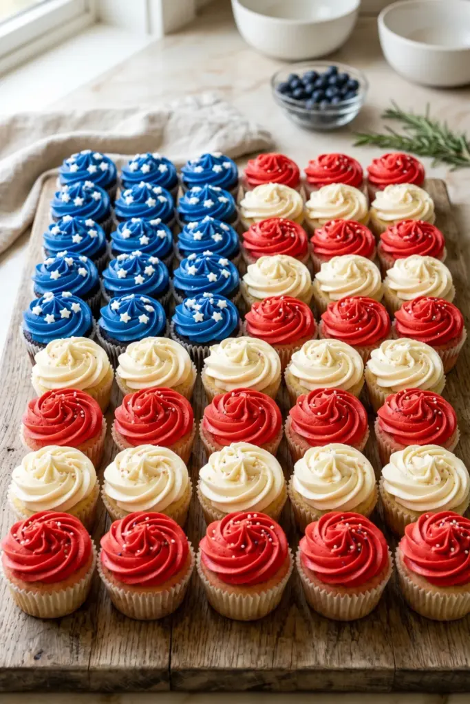cupcake-cake-arranged-flag-fourth-july-patriotic-decorations