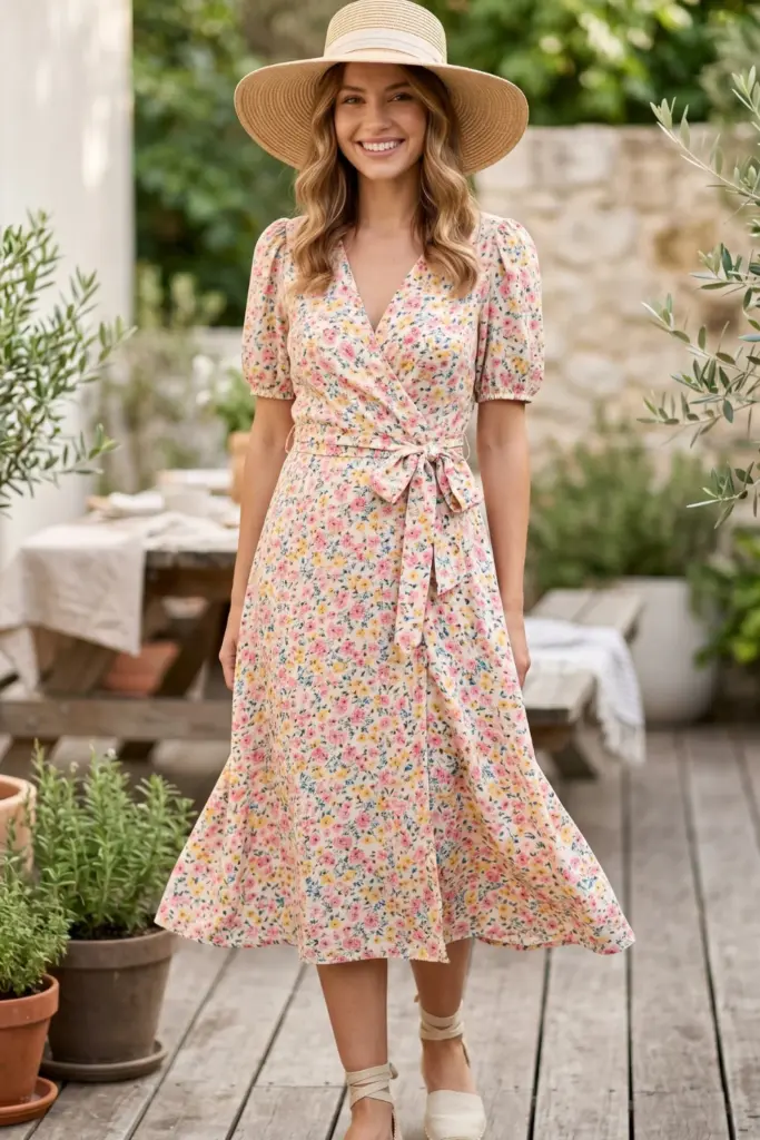cute-summer-bbq-outfit-floral-wrap-dress