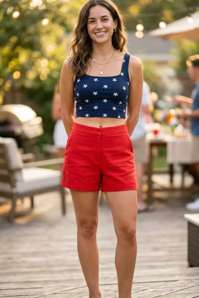 cute-summer-bbq-outfit-star-spangled-crop-top-blue-white-stars-red-high-waisted-shorts