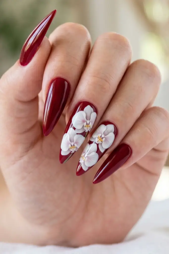 dark-red-white-orchids-ravishing-red-stiletto-nails-floral-summer-designs-ideas