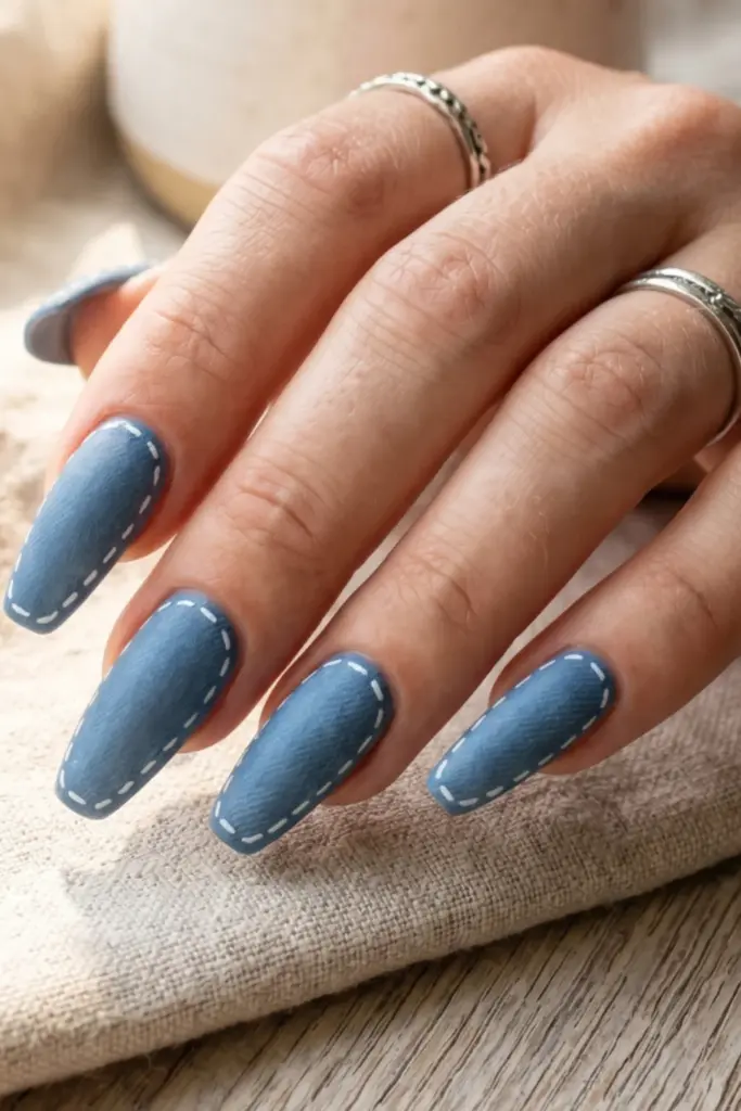 denim-blue-white-stitching-fourth-july-summer-nail-colors-design-ideas
