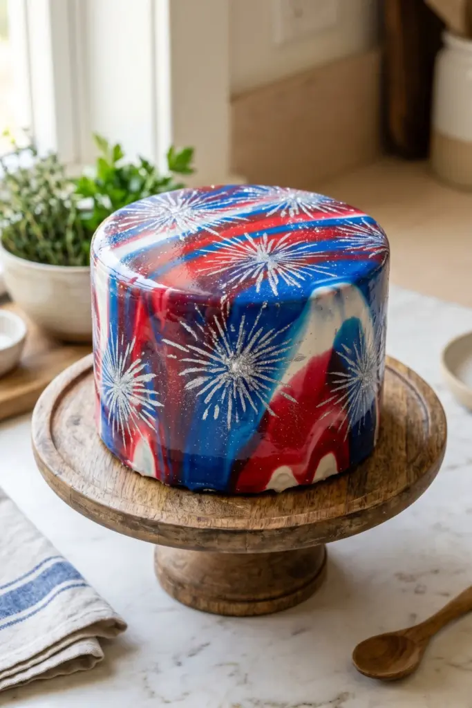firework-mirror-glaze-cake-fourth-july-patriotic-decorations
