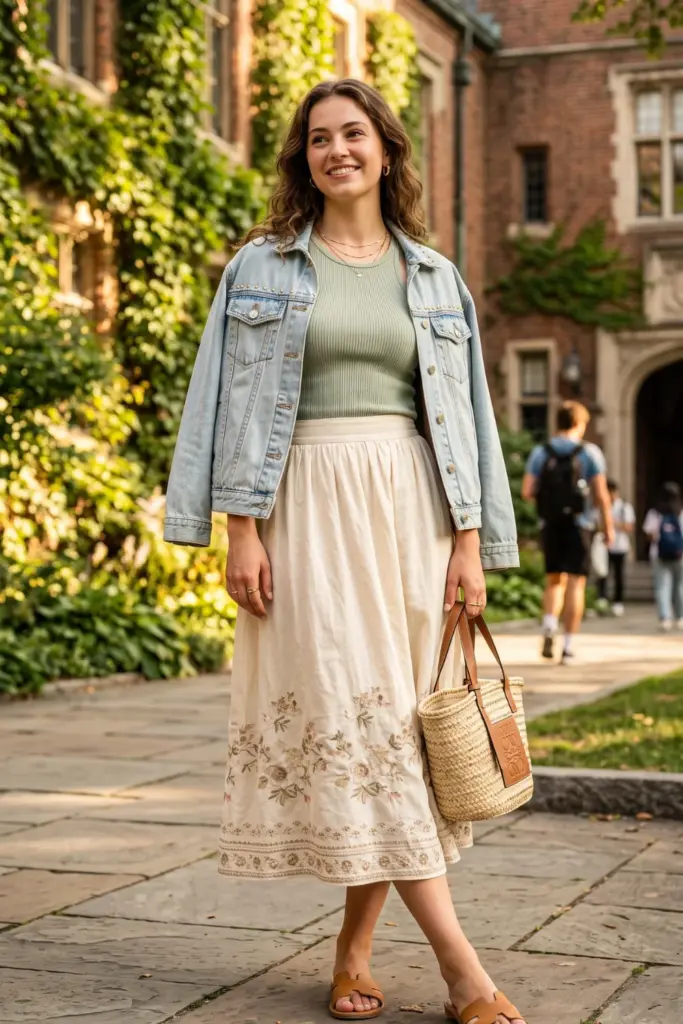 flowy-midi-skirt-tank-top-light-denim-jacket-easy-school-outfits-hot-weather-days-2026