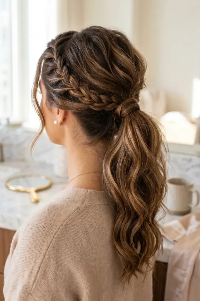 fluffy-ponytail-braided-accent-cute-back-to-school-heatless-hairstyles-healthy-hair