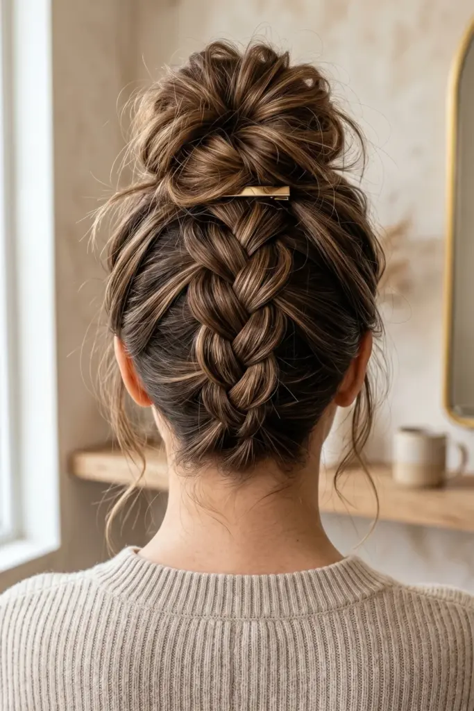 french-braid-into-messy-bun-cute-braided-hairstyles-designs-ideas-for-back-to-school