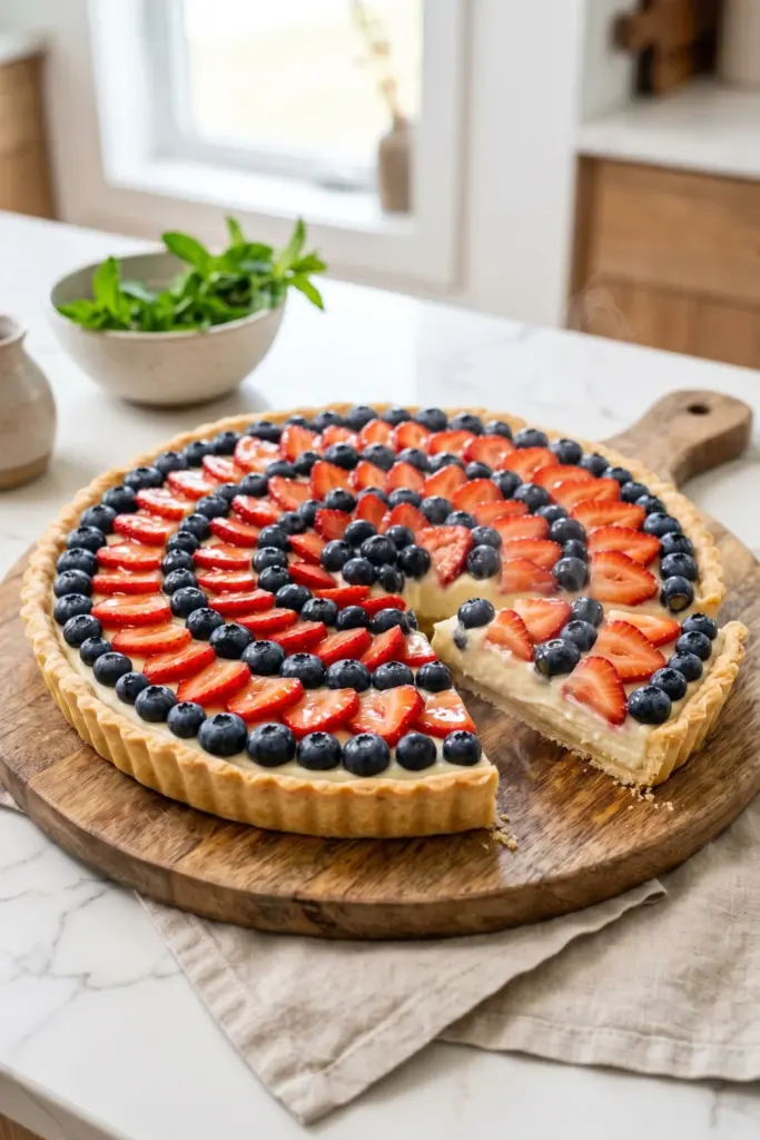 fruit-tart-cake-blueberries-strawberries-fourth-july-patriotic-decorations