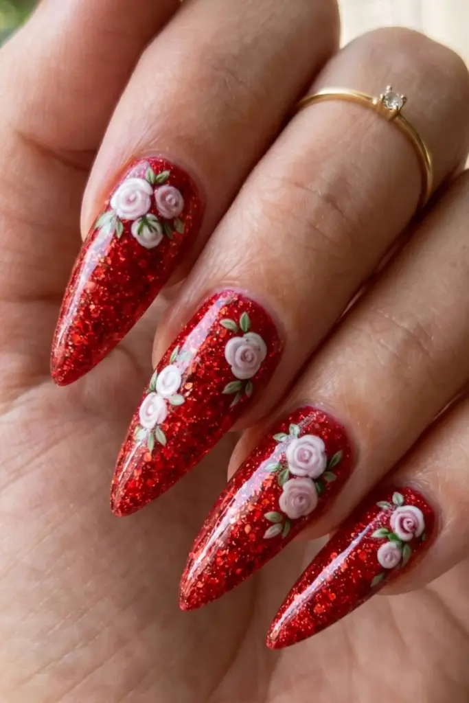 glitter-red-rosette-nails-ravishing-red-stiletto-floral-summer-designs-ideas