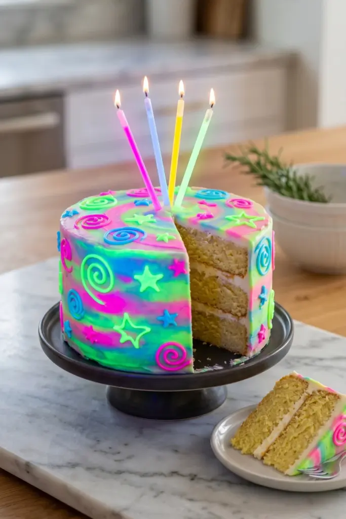 glow-dark-neon-frosting-birthday-cake-fourth-july-recipes