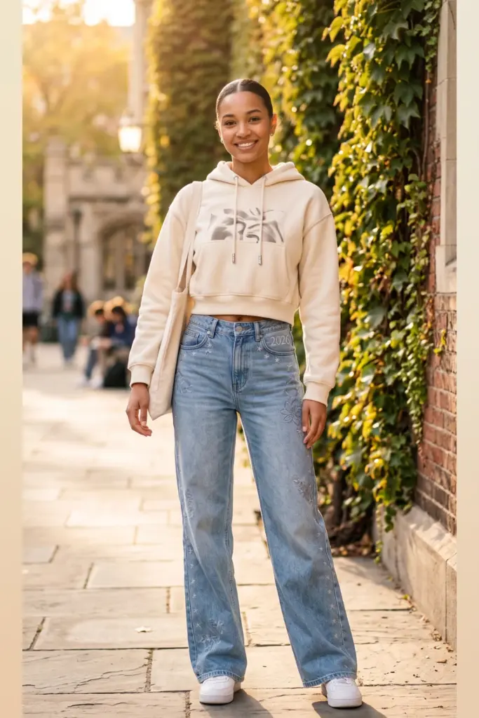 high-waisted-wide-leg-jeans-cropped-hoodie-cute-everyday-school-outfits-pinterest
