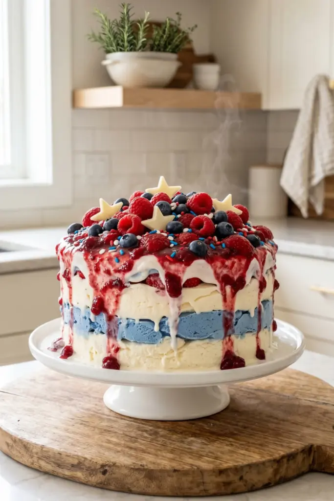 ice-cream-cake-berry-compote-fourth-july-patriotic-decorations