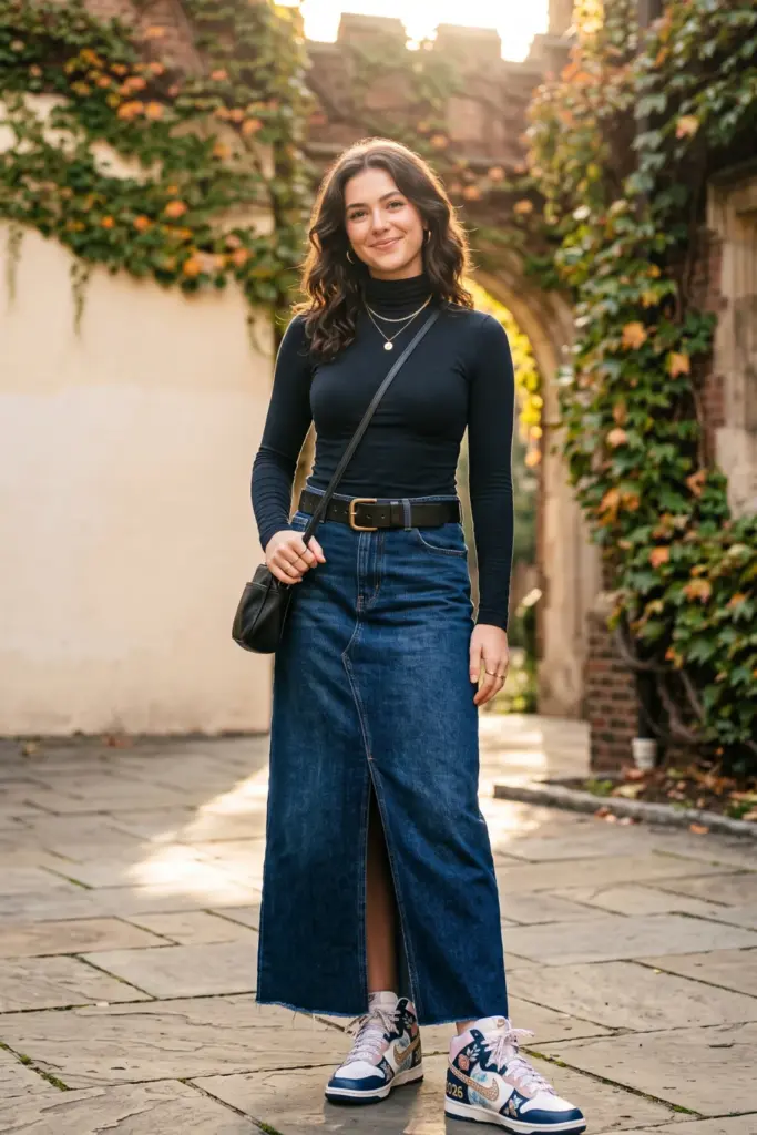 long-denim-skirt-fitted-turtleneck-nike-dunk-high-cute-viral-school-outfit-design-ideas-with-sneakers-2026