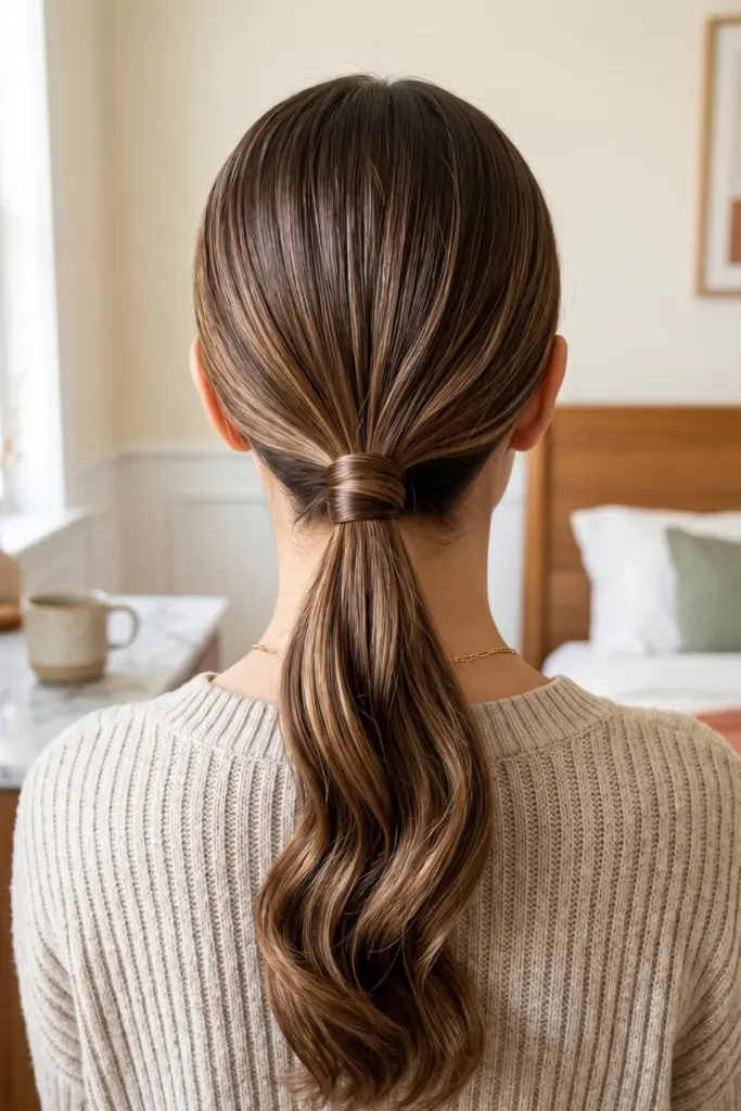 low-ponytail-hair-wrap-cute-back-to-school-hairstyles-busy-mornings
