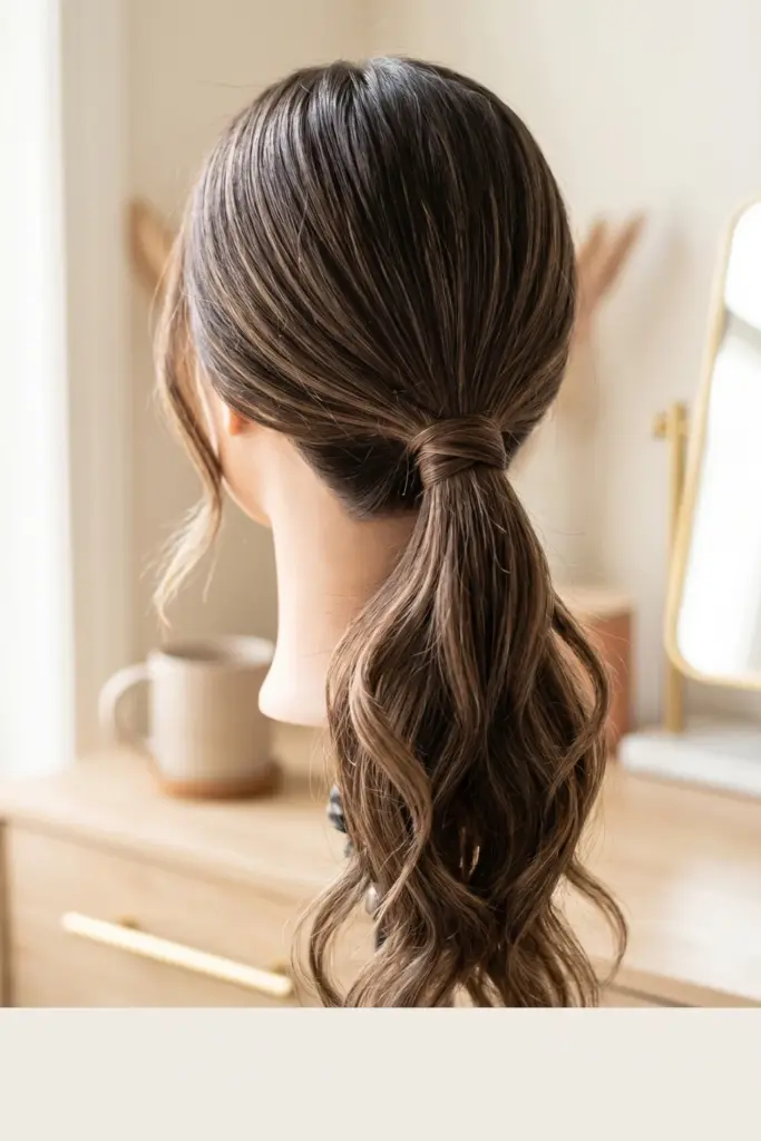 low-ponytail-hair-wrap-easy-school-hairstyles-5-minutes