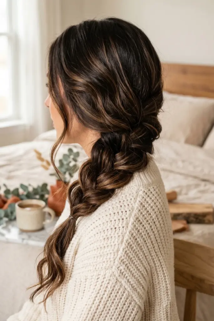 messy-side-braid-sweater-texture-fall-hairstyles