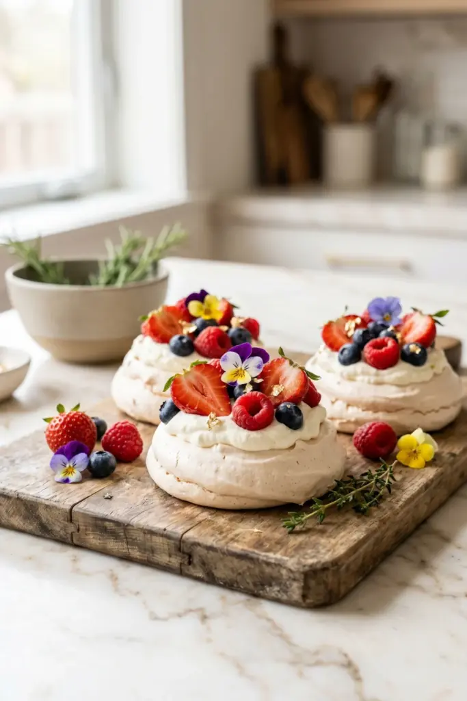 mini-berry-pavlovas-edible-flowers-fourth-july-finger-foods