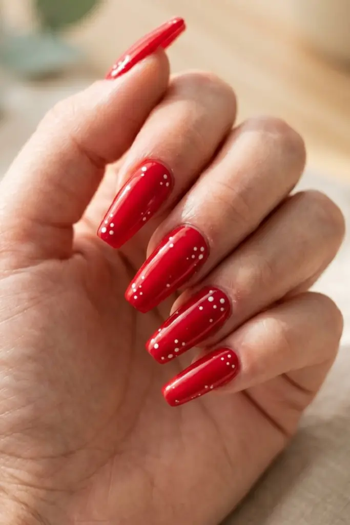 minimalist_patriotic_nails_red_base_white_micro_polka_dots