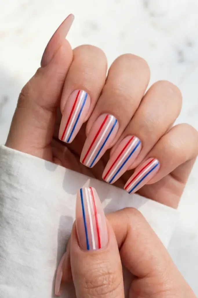 minimalist_patriotic_nails_red_white_blue_vertical_pinstripes