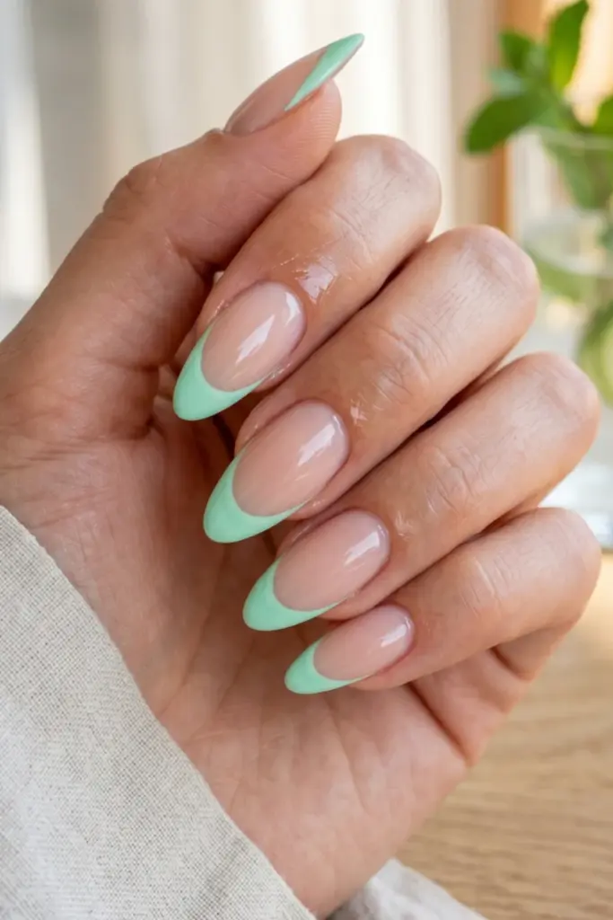 mint-green-french-tips-pastel-summer-nail-design-ideas